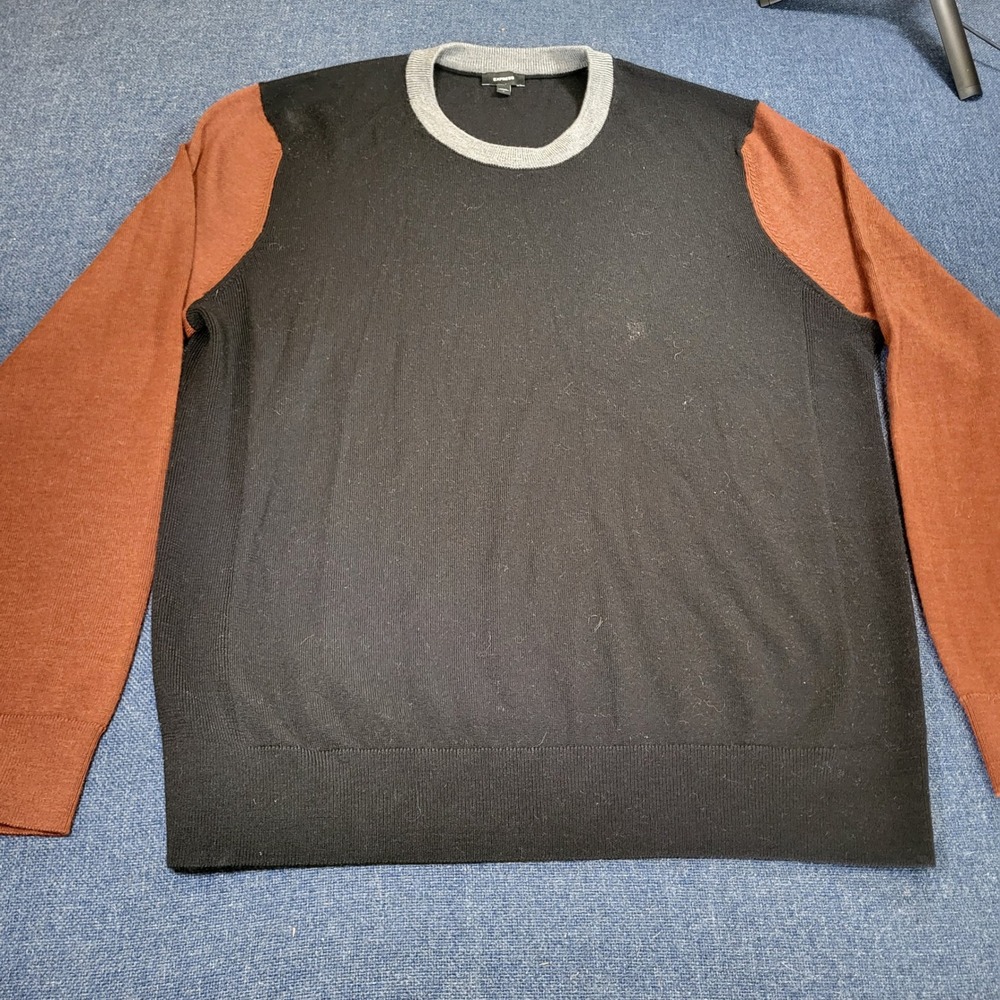 Express Mens Merino Wool Colorblock Sweater Black Rust Grey Crew Neck Large L